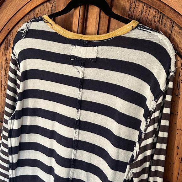 Free People Sawyer Stripe Tee Black Blue Distressed Long Sleeve Top Shirt - Picture 16 of 16